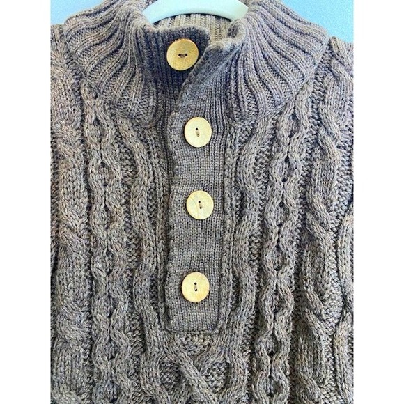 Peregrine Mens M Wool Cable Knit Fisherman Sweater Brown Button Neck England - Picture 5 of 8